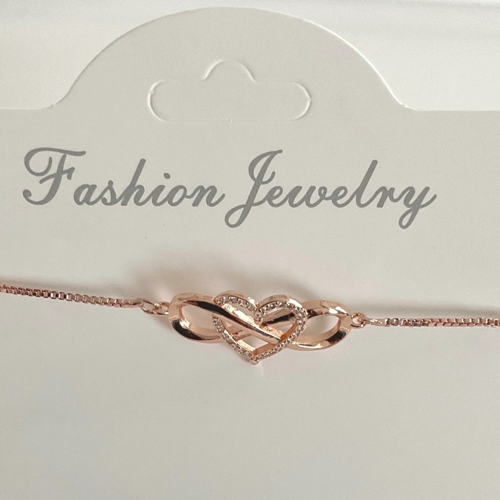Bracelet Rose Gold Tone Heart Infinity Adjustable Slider Bolo Romantic Style New